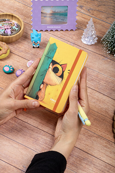 DİVAL 9X14 cm Hard Cover Striped Note School Notebook - Meow Cat 2