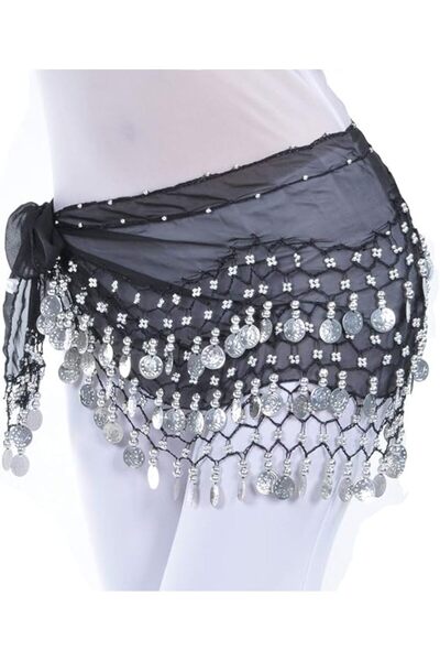 Arabest زينة شيفون متدلية، 128 قطعة من العملات الذهبية/الفضية، وشاح للورك حزا...