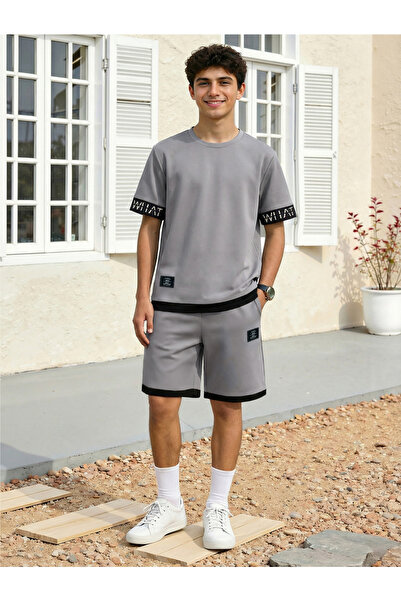 Take Two By Styli Men Text Print Round Neck T-Shirt and Shorts Set