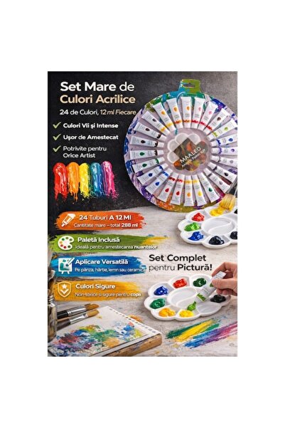 Maaleo Σετ Δημιουργικής Ζωγραφικής με Ακρυλικό – 24 Έντονα Χρώματα