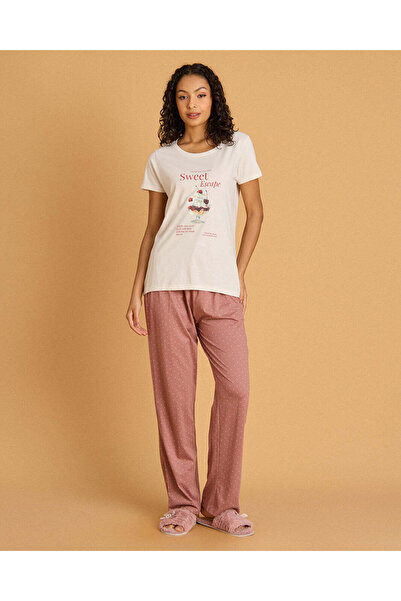 REDTAG طقم بيجاما نسائي وردي اللون بطبعة صدر