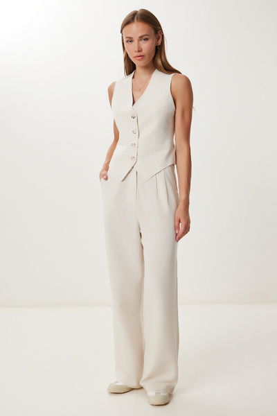Lovelyİstanbul Σετ Λινό Γιλέκο και Παντελόνι LDP0067 ΚΡΕΜ