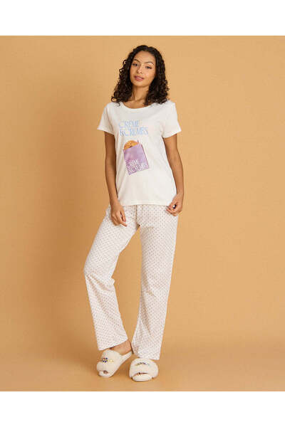 REDTAG Women White Chest Print Pyjama Set