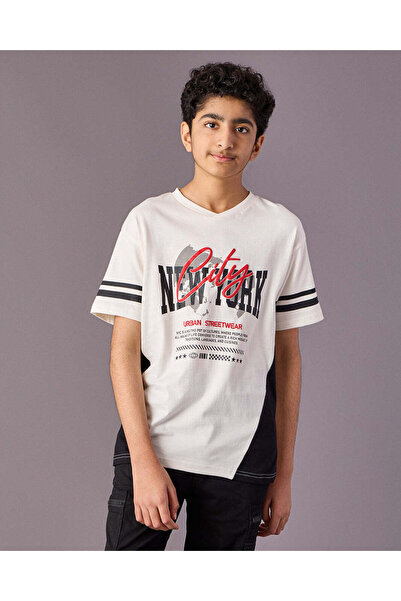 REDTAG Senior Boys White Printed T-shirt