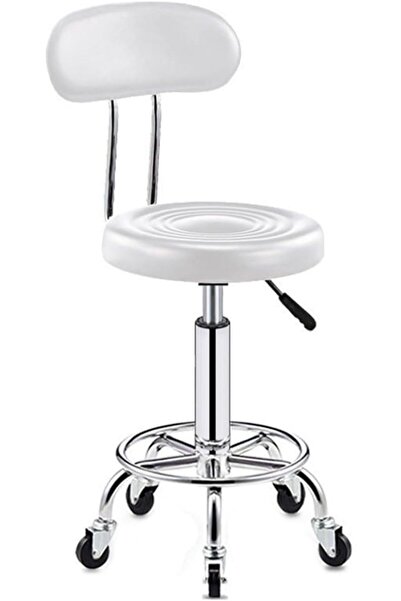 Arabest Round Rolling Stool,with Footrest and Wheels,Height Adjustable PU Lea...