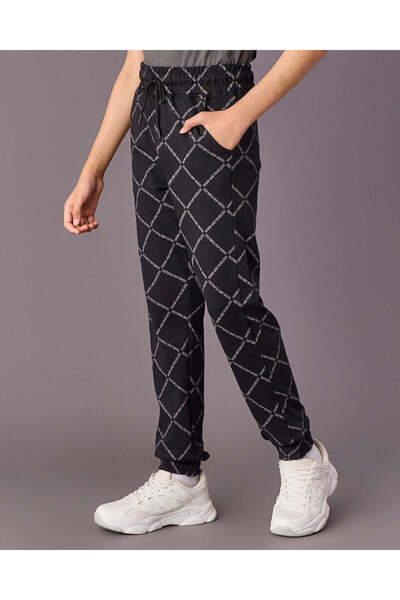 REDTAG Senior Boys Black Printed Track Pants