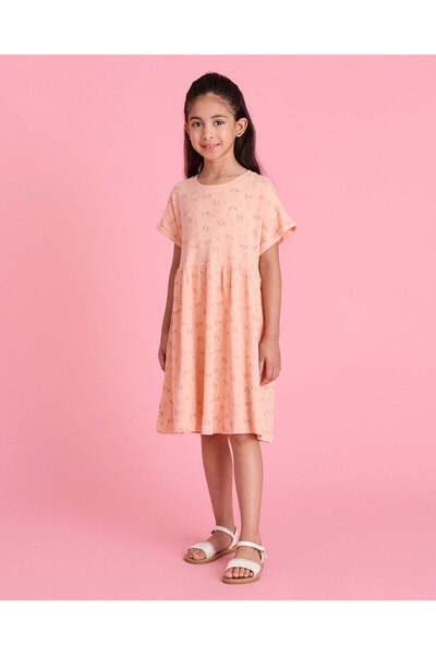 REDTAG فستان صيفي مطبوع بلون الخوخ للبنات