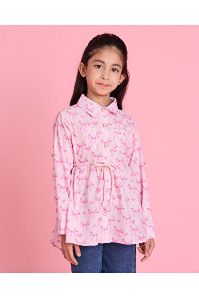 REDTAG Girls Pink Printed Dress With Belt