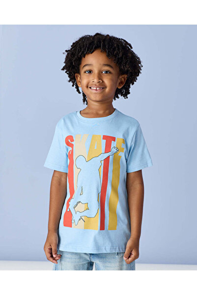 REDTAG Boys Blue Printed T-Shirt