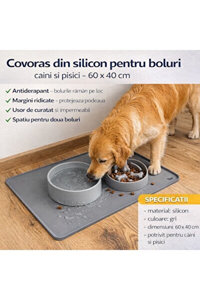 Purlov XL Silicone Mat for Animal Bowls, Floor Protection 60x40 cm, High Edge...