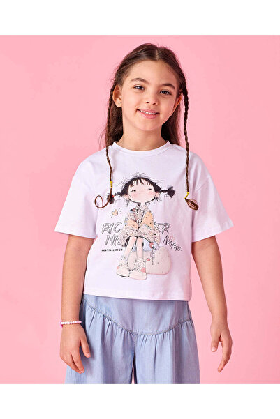 REDTAG Girls White Printed T-Shirt