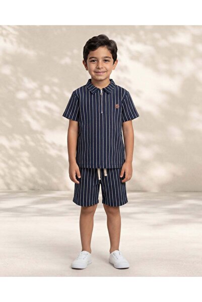 REDTAG Boys Navy 2 Piece Shirt With Short Set