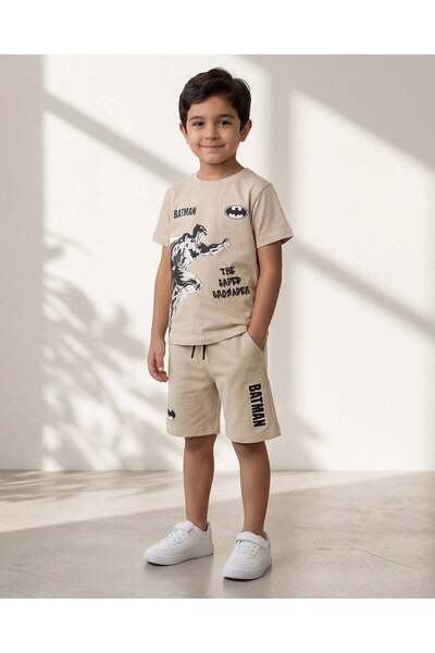 REDTAG Boys Beige 2 Piece T-Shirt With Shorts Set