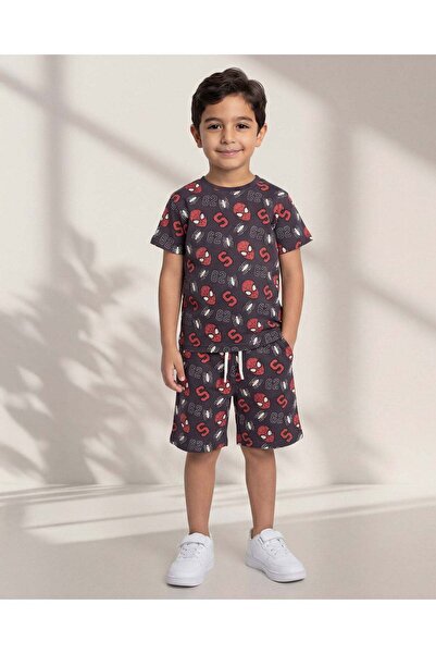 REDTAG Boys Black 2 Piece T-Shirt With Shorts Set