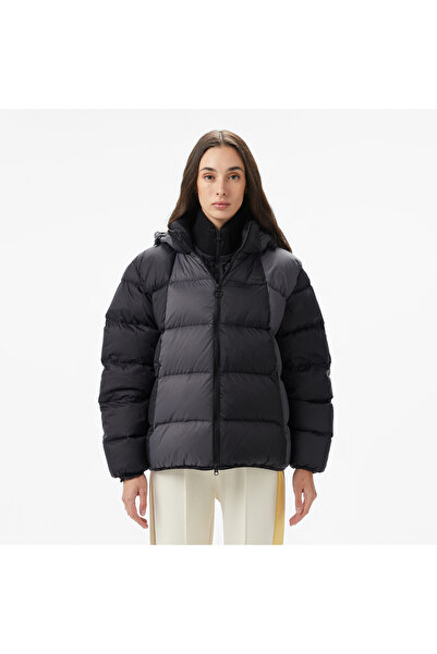 Lacoste Kadın Kapüşonlu Renk Bloklu Siyah Mont