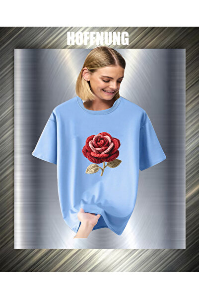 HOFFNUNG Unisex Short Sleeve Round Neck Red Pink Peige Rose Printed Solid Col...