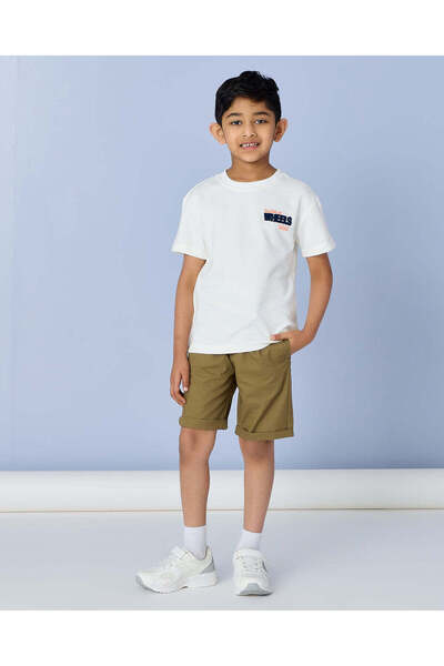 REDTAG Boys White And Olive Knit And Woven Casual Set