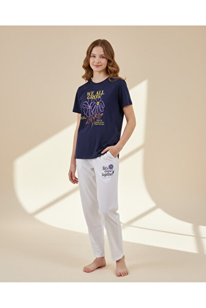 REDTAG طقم بيجاما بناتي كبيرات السن من الجيرسيه بنقشة زهور باللون الكحلي (قطع...