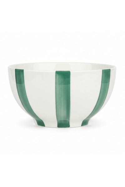 AKDC Luhpar Green Stripe Ceramic Soup Plate – 680 ml (White with Green Stripe)