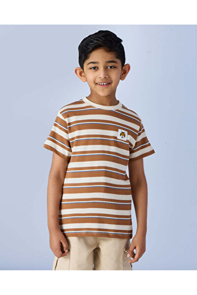 REDTAG Boys Cream Striped T-Shirt