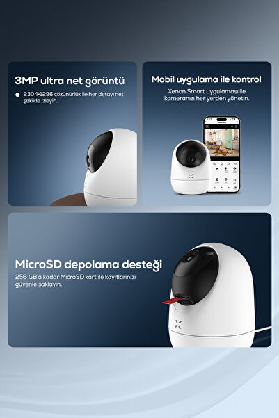 Xenon Smart Ev Kamerası 2’li Set | WiFi, 2304p, Mobil Kontrol, Sesli, 360° Ptz, Gece Görüş, İç Mekan Kamera