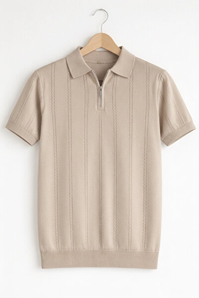 Edwox Tricou tricotat pentru bărbați cu gât polo cu model Mink Cd164