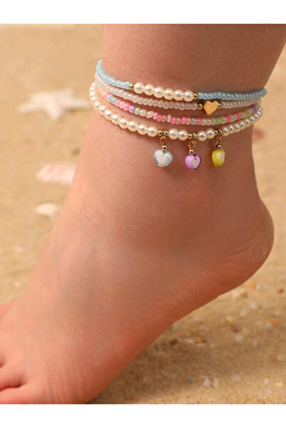 Take Two By Styli Set of 4 - Girls Pearl Beaded Anklet