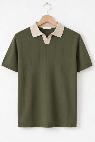 Edwox Tricou pentru bărbați Yaka cu model Knitwear Verde Cd165