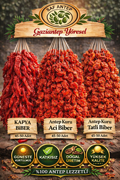 safantep Saf Antep 3 lu Set Kapya Aci ve Tatli Biber 135 150 adet Güneşte Kur...