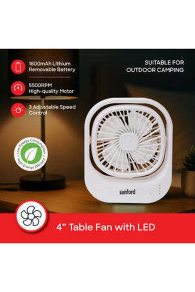 Sanford Portable Rechargeable Mini Table Fan with 3-Speed Control