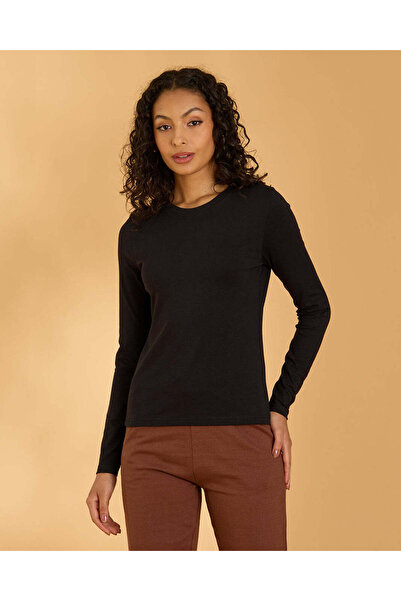 REDTAG تيشيرت نسائي أسود بأكمام طويلة