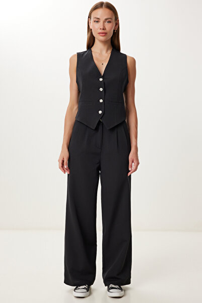 Lovelyİstanbul Linen Vest Pant Set Ldp0067 Black