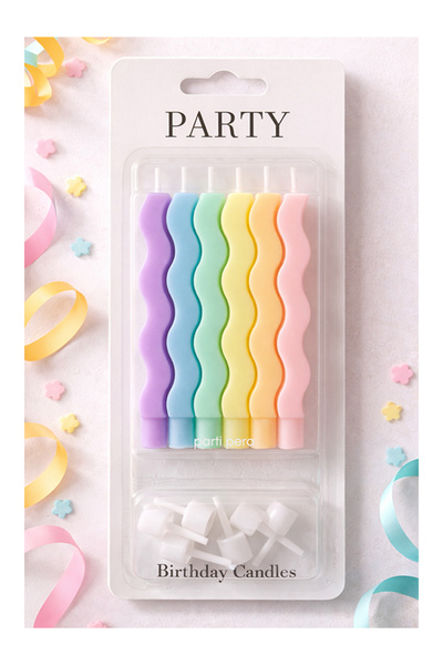 parti pera Spiral Dalgalı Şekilli Makaron Pasta Mumu 6 Adet Doğum Günü Pasta ...