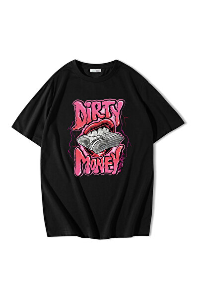 BRZ COLLECTION Unisex supradimensionat Dirty Money tricou Negru