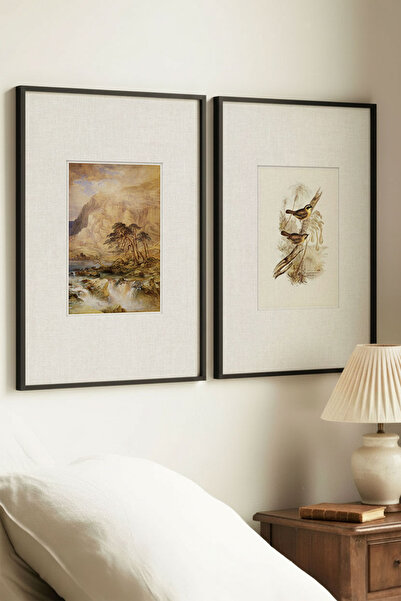 Zevahir Home 2 PIESE TABLURI VINTAGE CU CADRU DIN LEMN NEGRU, REPRIZINDA CĂDR...