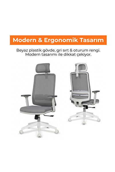 Sempre Greta Fileli Çalışma Koltuğu Ayarlanabilir Başlıklı Bel Destekli Harek...