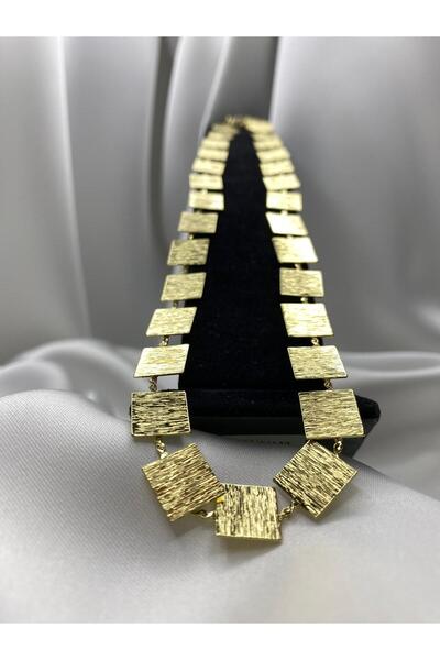 Butik Kare Plaka Model Gold Renk Kadın Kolye