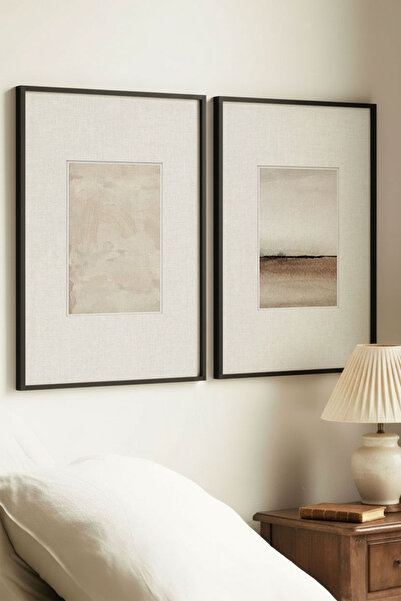 Zevahir Home 2 PIESE TABLURI MINIMALISTE ABSTRACTE VINTAGE CU RAMĂ NEAGRĂ DIN...