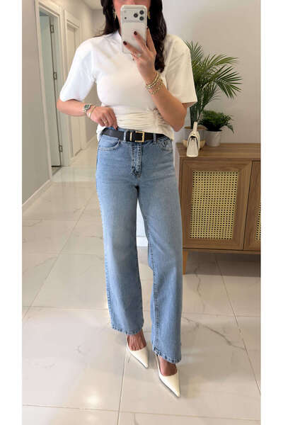 BİRCANÇİL Zored Blue Belt Wide Leg Jeans
