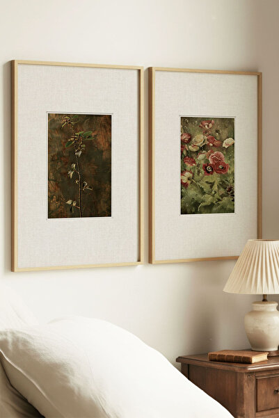 Zevahir Home 2 PIESE TABLURI VINTAGE CU RAMĂ DIN LEMN NATURAL, CU FRUNZE PEST...