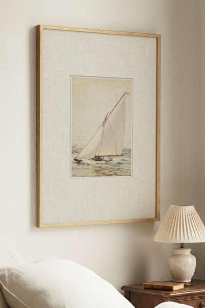 Zevahir Home 1 Piece Vintage Painting with Natural Wooden Frame, Sea and Raft...