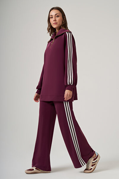 Nuss Stripe Detail Tunic Trousers Set 1093 Plum