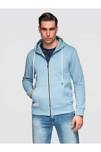 OMBRE Pánské Mikina Klokanka na Zip OM-SSBZ-0272 Denim blue