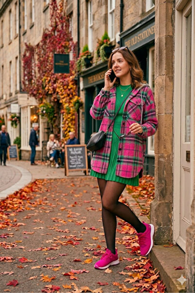 Polologin Butik Women's Fuchsia Plaid Pack Hooded Woodcutter Jacket Shirt