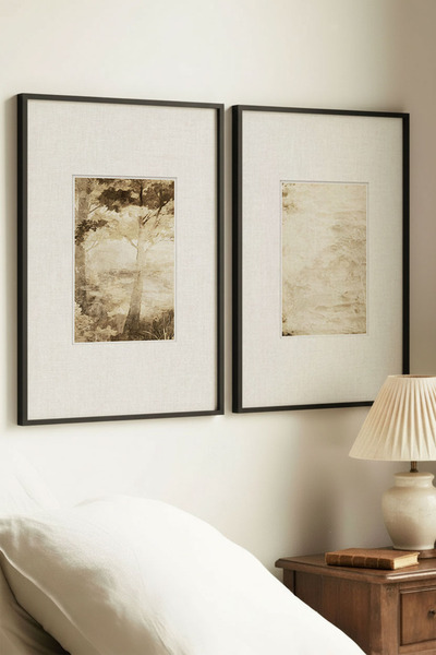 Zevahir Home 2 броя винтидж картини с черна дървена рамка, в минималистичен с...
