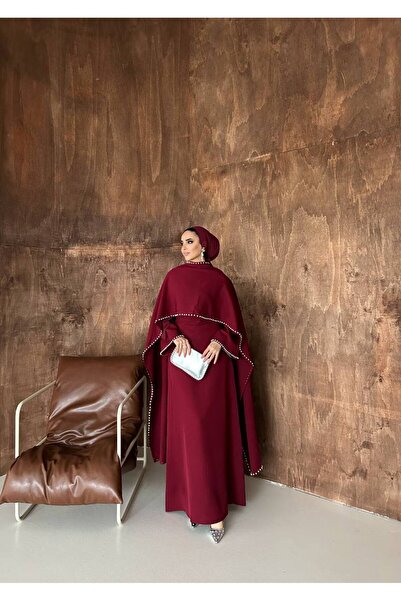 SAYRA Tesettür İnci Taş İşlemeli Uzun Abiye Elbise Şal Detaylı Özel Gün Davet...