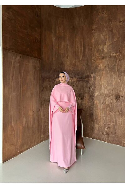 SAYRA Hijab Pearl Stone Embellished Long Evening Dress with Shawl Detail for ...