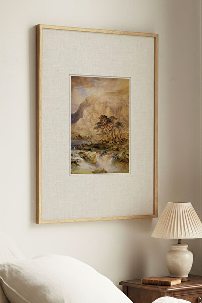 Zevahir Home 1 Piece Vintage Painting with Natural Wooden Frame, Showing Natu...