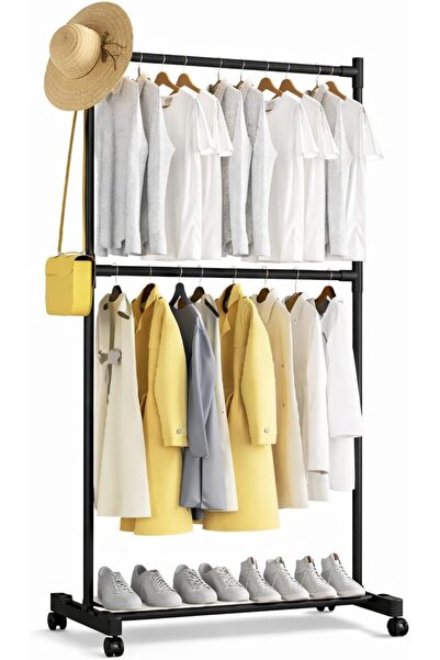 TOSHIONICS Double Rail Clothing Rack with Wheels 180cm, Convertible Dual Laye...