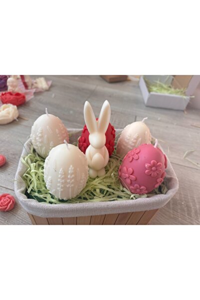 Roots&Flame Cos Paste cu Iepurasi si Lumanari Ou Handmade Ceara Soia Decor 20 cm